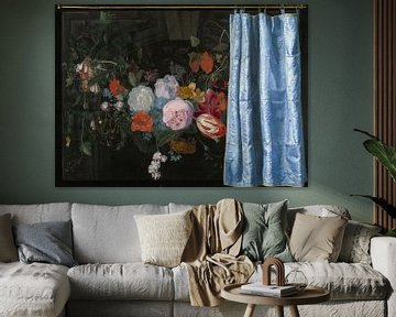 Trompe-l’Oeil Still Life with a Flower Garland and a Curtain, Adriaen van der Spelt
