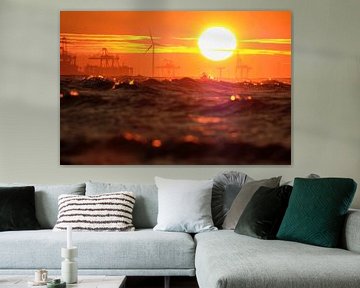 Coucher de soleil Maasvlakte Rotterdam sur la mer du Nord sur PixelPower