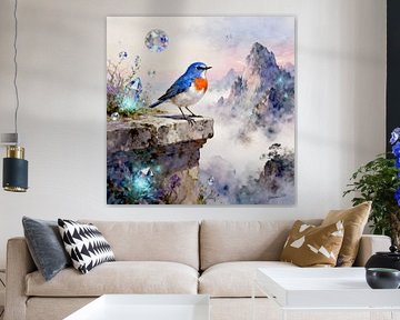 Les beaux oiseaux du monde - Oiseau à gorge bleue sur Johannas Art Creations