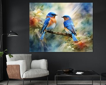 Prachtige vogels van de wereld - Oostelijke blauwe vogel1 van Johanna's Art