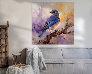 Prachtige vogels van de wereld - Oostelijke blauwe vogel2 van Johannas Art Creations