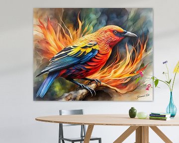 Prachtige vogels van de wereld - Vlam-bloemvogel van Johanna's Art