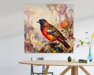 Prachtige vogels van de wereld - Vlam-bloemvogel van Johannas Art Creations