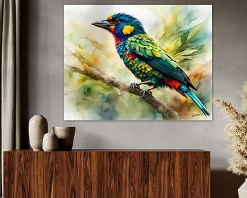 Schöne Vögel der Welt - Großer Barbet-Vogel von Johanna's Art