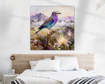 Schöne Vögel der Welt - Fliederbrust-Rollvogel1 von Johannas Art Creations