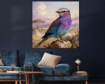 Schöne Vögel der Welt - Fliederbrust-Rollvogel2 von Johannas Art Creations