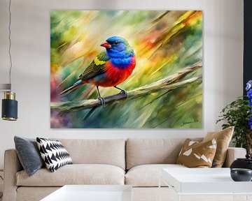 Prachtige vogels van de wereld - Painted bunting vogel van Johannas Art Creations