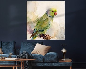 Prachtige vogels van de wereld - Ringhalsparkiet1 van Johannas Art Creations