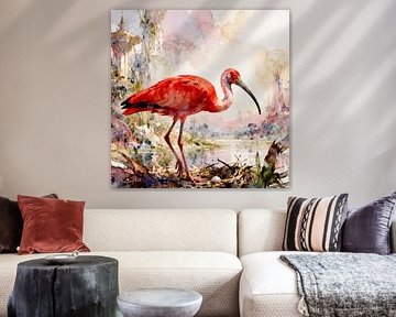 Prachtige vogels van de wereld - Scharlaken Ibis vogel1 van Johannas Art Creations