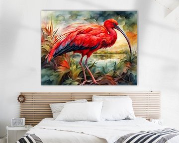 Prachtige vogels van de wereld - Scharlaken Ibis vogel2 van Johanna's Art