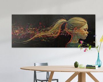 Modern Muziekportret | Neon Notes Fusion van Kunst Kriebels