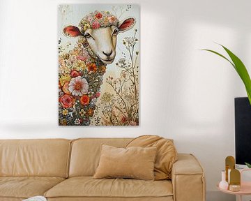 Sheep With Flowers by De Mooiste Kunst