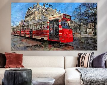 Tram in Den Haag schilderij van Anton de Zeeuw