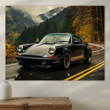Schwarzer Porsche in Berglandschaft_2