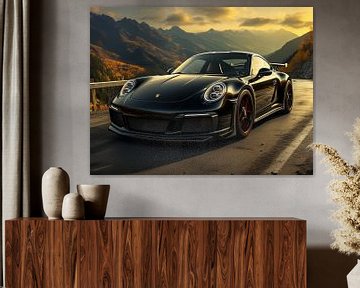 Black Porsche in mountain landscape_4 by Bianca Bakkenist