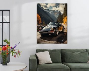 Zwarte Porsche in berglandschap_5 van Bianca Bakkenist