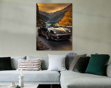 Black Porsche in mountain landscape_6 by Bianca Bakkenist