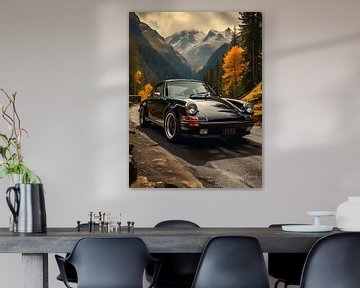 Schwarzer Porsche in Berglandschaft_7 von Bianca Bakkenist