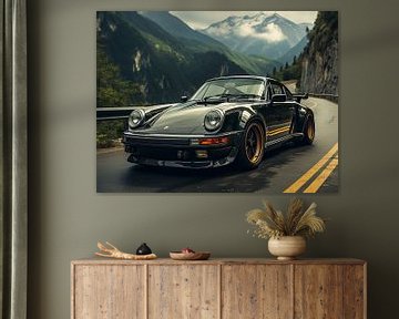 Zwarte Porsche in berglandschap_9 van Bianca Bakkenist