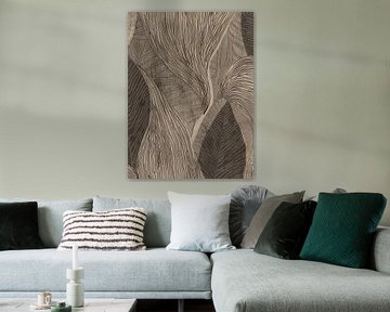 Botanical pattern in taupe and brown by Japandi Art Studio