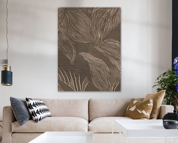 Botanisch patroon in taupe en bruin van Japandi Art Studio