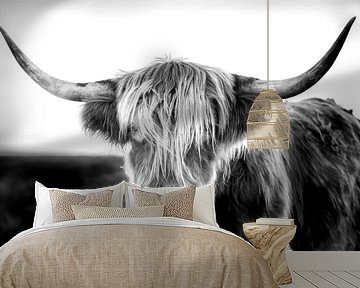 Scottish Highlander / Schottisches Hochlandrind in schwarz-weiß von Voss Fine Art Fotografie