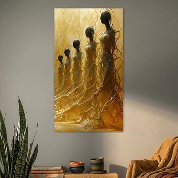 Menschen Frauen Porträt Schwarz Bronze Gold KI Kunst Harmonische Belastung