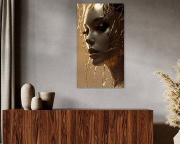 Abstract Art Women Portrait Bronze Gold Beige 