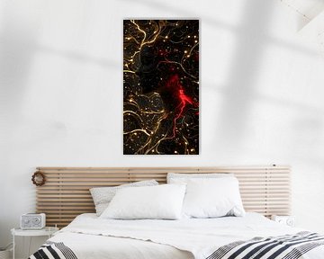 AI Kunst Frauen Porträt Schwarz Rot Gold Magische Meditation von Manipulationsmelodie