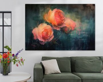 Peinture Roses Néon | NeonBloom sur Kunst Kriebels
