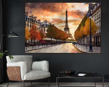 Tableau Paris, peinture de la Tour Eiffel et des boulevards