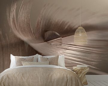 Still life in shades of grey - brown: A drop on a feather by Marjolijn van den Berg