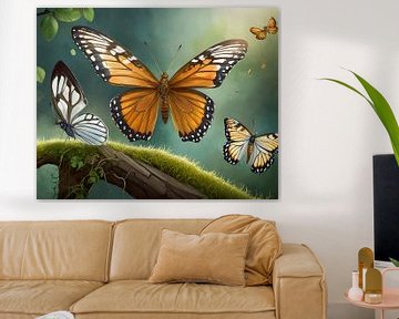 Realistisches Schmetterlings Set. Fliegende Insekten, isoliert, Kunstdesign-Garten Hintergrund