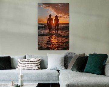 Verliebtes Paar beim Spaziergang am Strand