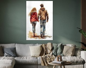 jeune couple peinture main dans la main sur Egon Zitter