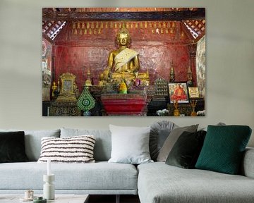 a very old gilded wooden Buddha in Wat Long Koon by Walter G. Allgöwer