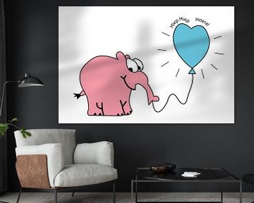 Rosa Elefant mit blauem Luftballon (ohne Hintergrund) von Henk Egbertzen