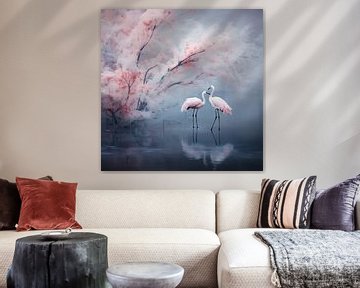 Flamingo's under the Japanese Blossom by Karina Brouwer