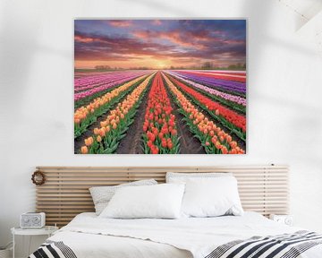Flowering tulip fields by Kees van den Burg