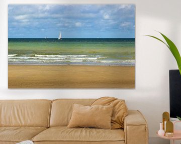 Seascape with sailboats and beach by Edith Keijzer