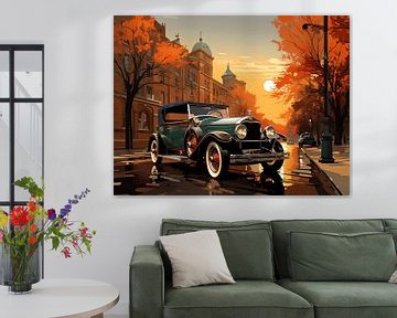 clip-art poster rendering of an old vintage car from the 20th century by Margriet Hulsker