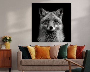 dramatisches Porträt eines wilden Fuchses, fotografiert in schwarz-weiß von Margriet Hulsker