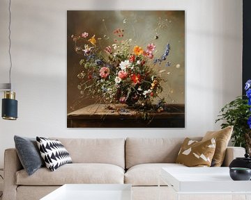 Blumenstrauß von Wildblumen mit abstraktem Hintergrund digitale Kunst von Mel Digital Art