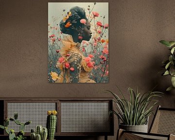 Portrait coloré avec des fleurs sur Carla Van Iersel