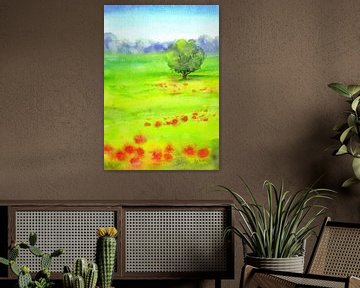 Lonely tree in a poppy meadow by Karen Kaspar