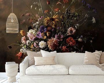 Still life bouquet of wild flowers on marble table by Mel Digital Art