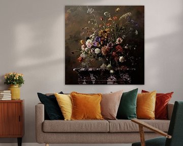 Stilleven boeket wilde bloemen op marmere tafeltje van Mel Digital Art