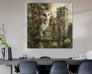Barn owl in fairytale setting by Mel Digital Art