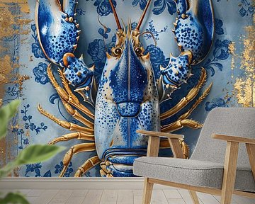 Lobster Luxe - schilderij Klassieke Delfts Blauwe Kreeft met goud van Marianne Ottemann - OTTI