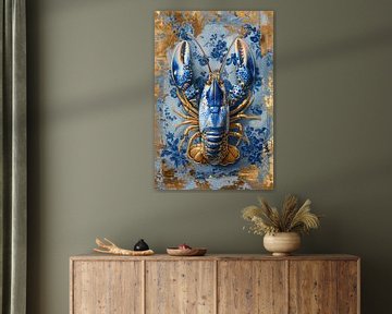 Lobster Luxe - painting Classic Delft Blue Lobster with gold by Marianne Ottemann - OTTI